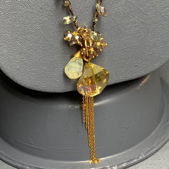 Rush By Denis & Charles Necklace 32 In Faceted Iridescent Pendant Gold Tassel - Picture 3 of 8